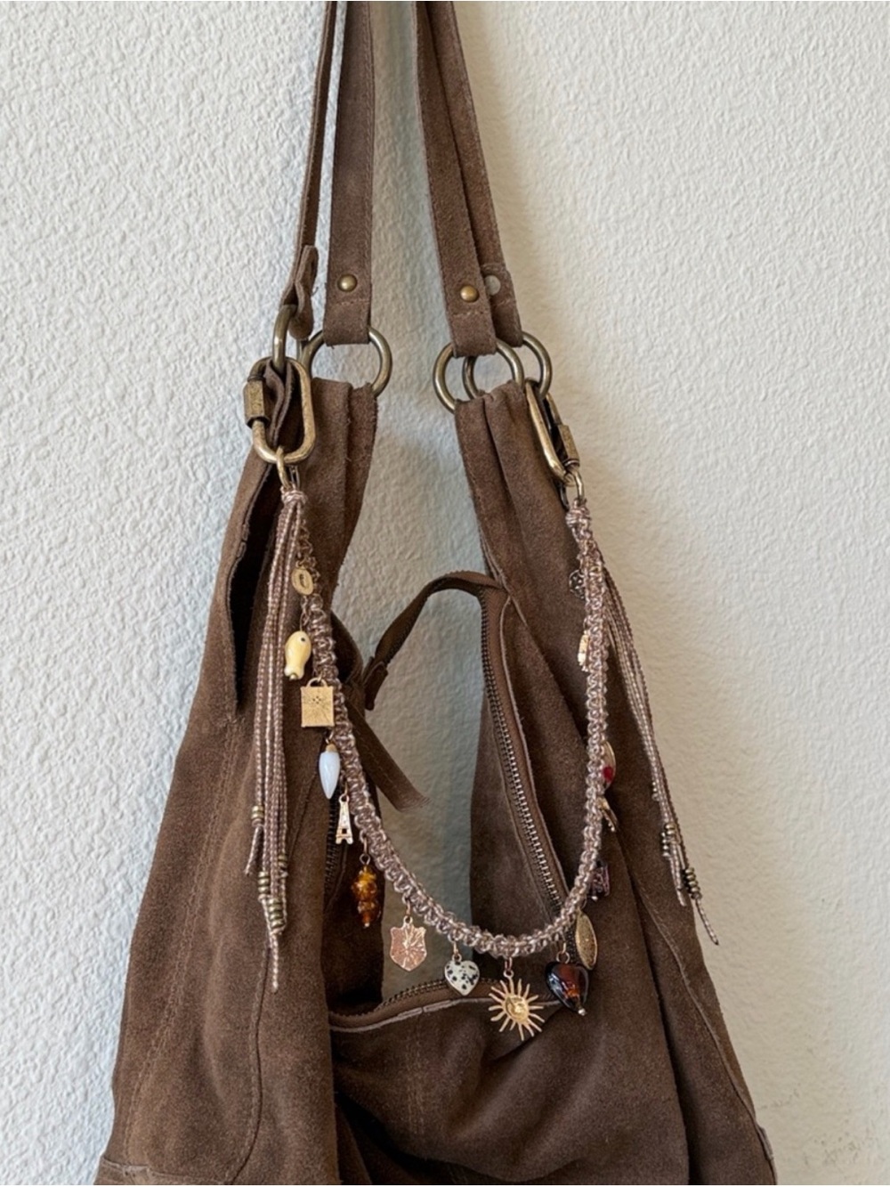 Free people Roma Brown Suede tote with free people bag charm - Picture 2 of 4